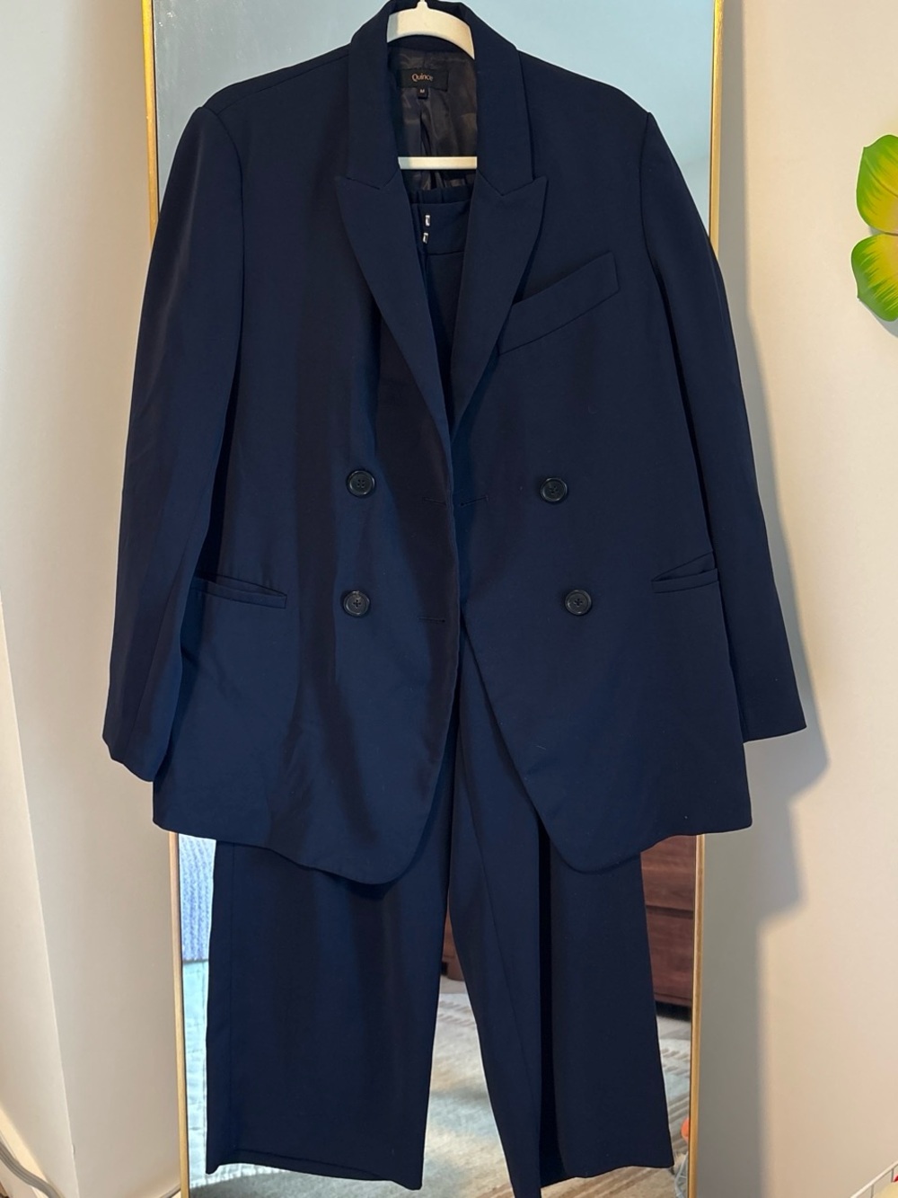 Quince Navy Double-Breasted Blazer and Trousers Set
